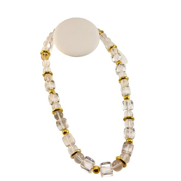 Trifari Clear Lucite and Gold Beaded Necklace 1970s 22 inch - Picture 2 of 7